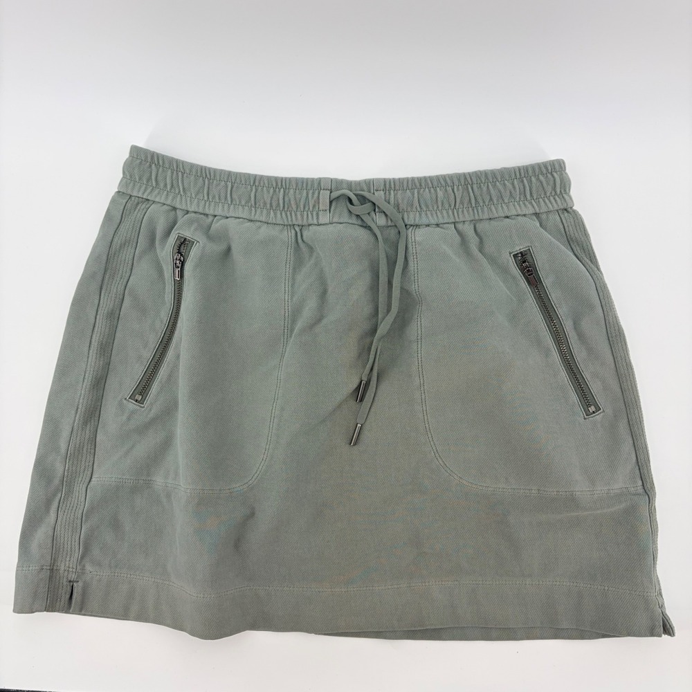 Athleta Mini Skirt Womens Size 6 Sage Green Cotton Blend Drawstring Zip Pockets